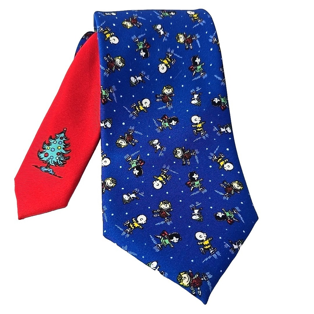 Peanuts Charlie Brown Christmas Tie Lucy Snoopy Blue Mens Necktie‎ Ice Skating